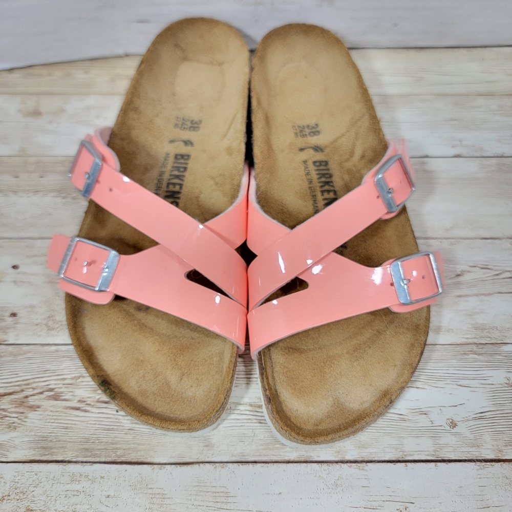 Birkenstock Birko-Flor Yao Balance Patent Coral Peach Sandals EUR 38 US 7 - Picture 5 of 11